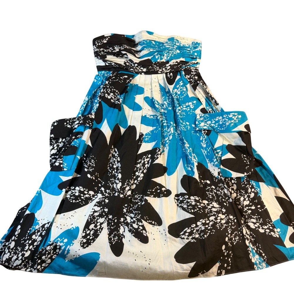 Taylor Womens Strapless Floral Cotton Fit & Flare Dress Blue Black White Size 6